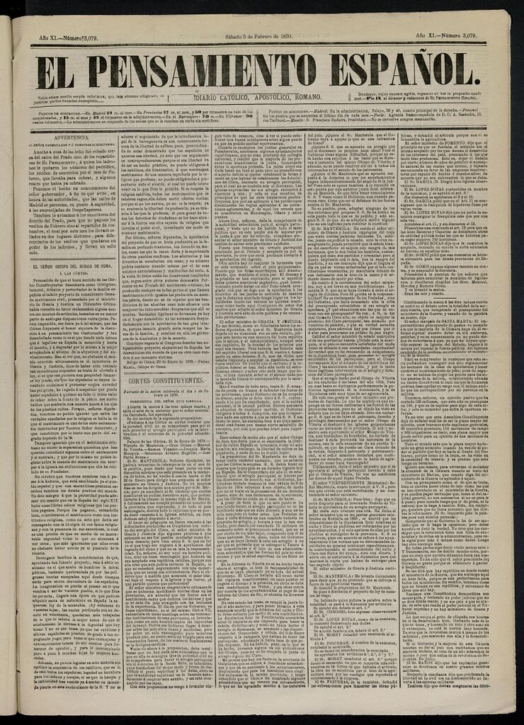 Miniatura de El Pensamiento Español del 5 de febrero de 1870, nº 3079