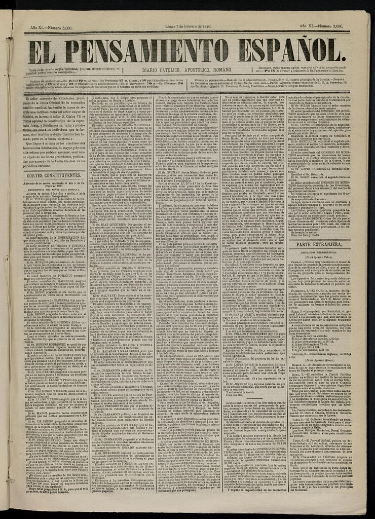 Miniatura de El Pensamiento Español del 7 de febrero de 1870, nº 3080
