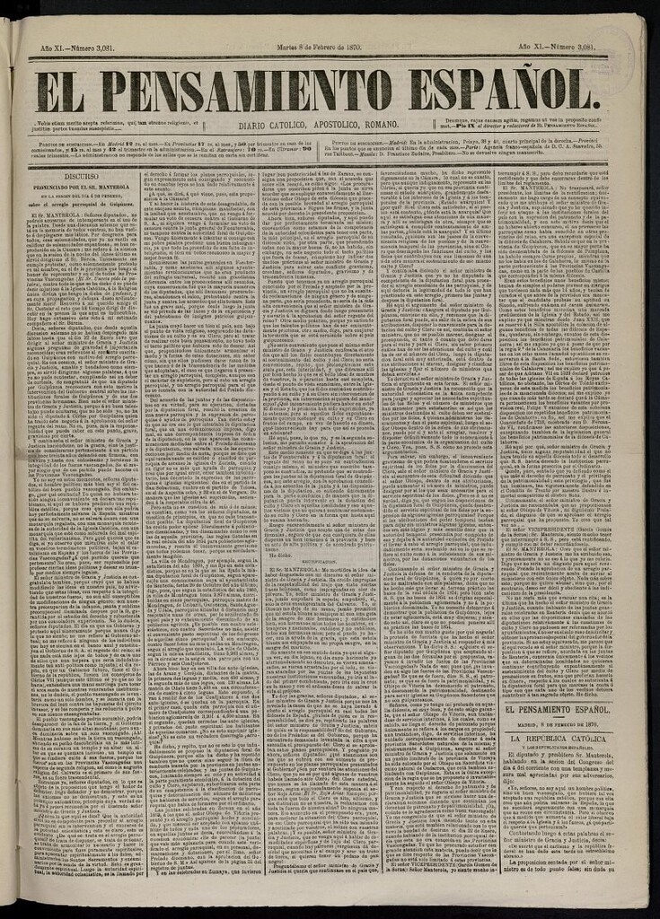 Miniatura de El Pensamiento Español del 8 de febrero de 1870, nº 3081
