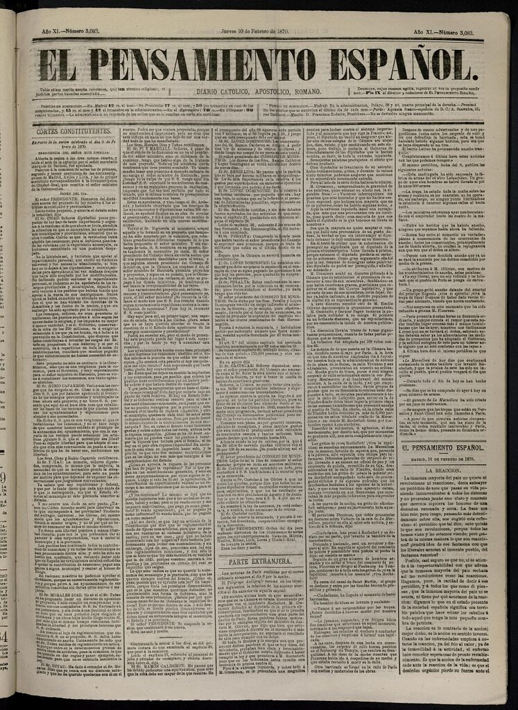 Miniatura de El Pensamiento Español del 10 de febrero de 1870, nº 3083