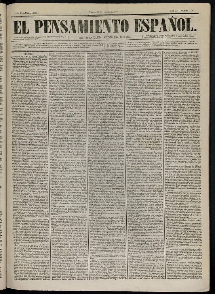 Miniatura de El Pensamiento Español del 11 de febrero de 1870, nº 3084