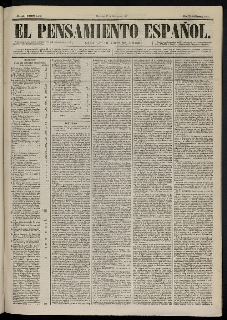 Miniatura de El Pensamiento Español del 16 de febrero de 1870, nº 3088
