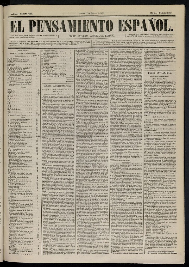 Miniatura de El Pensamiento Español del 17 de febrero de 1870, nº 3089