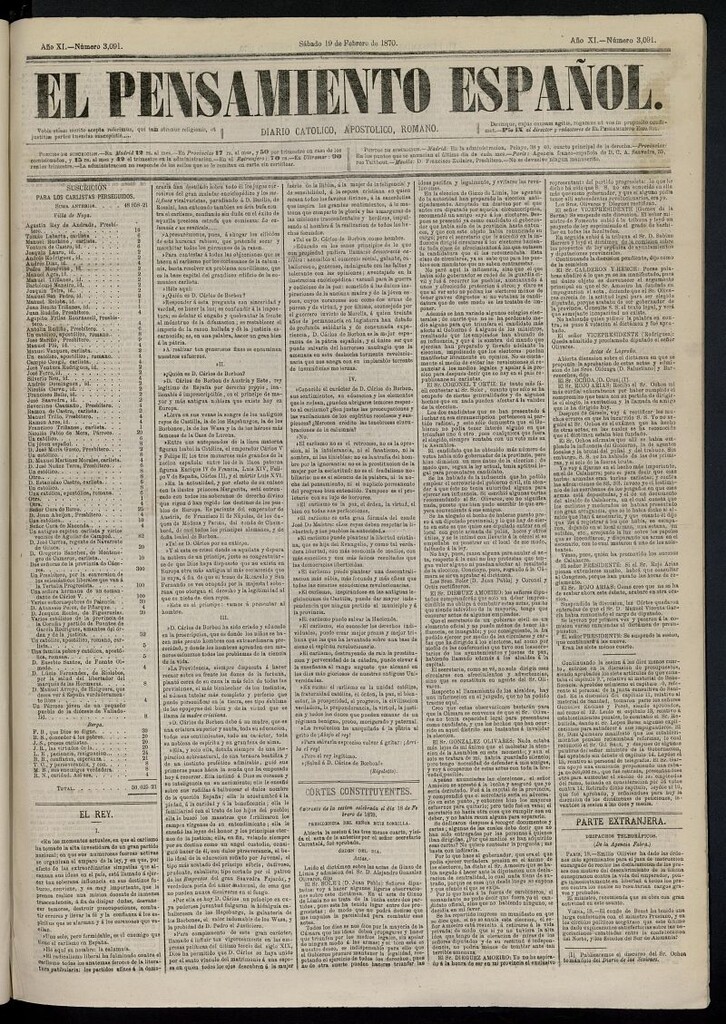 Miniatura de El Pensamiento Español del 19 de febrero de 1870, nº 3091
