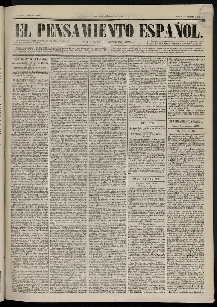 Miniatura de El Pensamiento Español del 24 de febrero de 1870, nº 3095