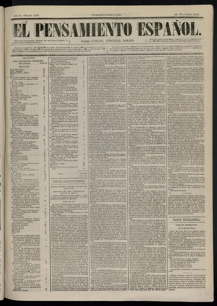 Miniatura de El Pensamiento Español del 25 de febrero de 1870, nº 3096