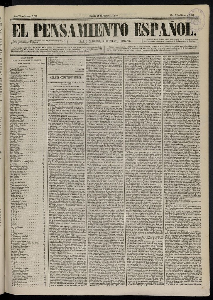 Miniatura de El Pensamiento Español del 26 de febrero de 1870, nº 3097