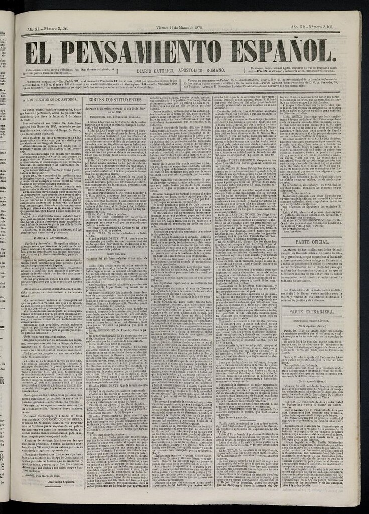 Miniatura de El Pensamiento Español del 11 de marzo de 1870, nº 3108