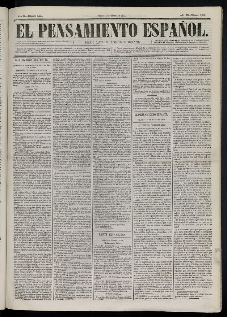 Miniatura de El Pensamiento Español del 12 de marzo de 1870, nº 3109