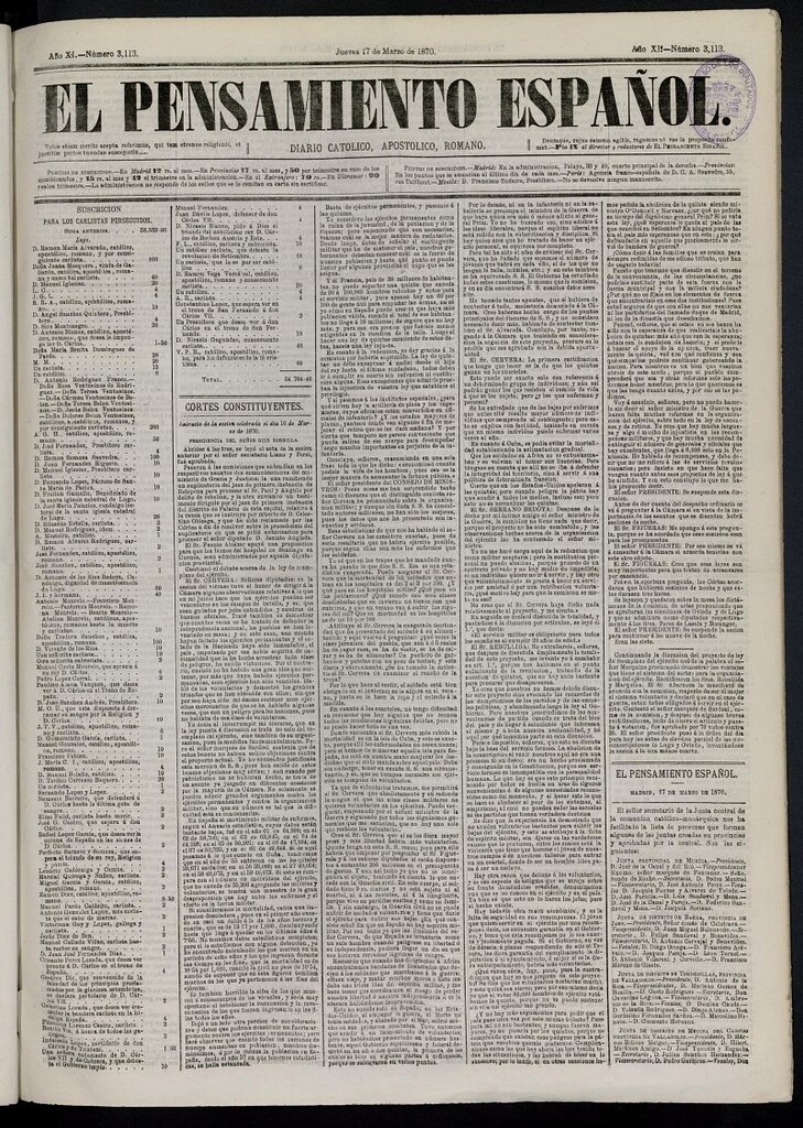 Miniatura de El Pensamiento Español del 17 de marzo de 1870, nº 3113