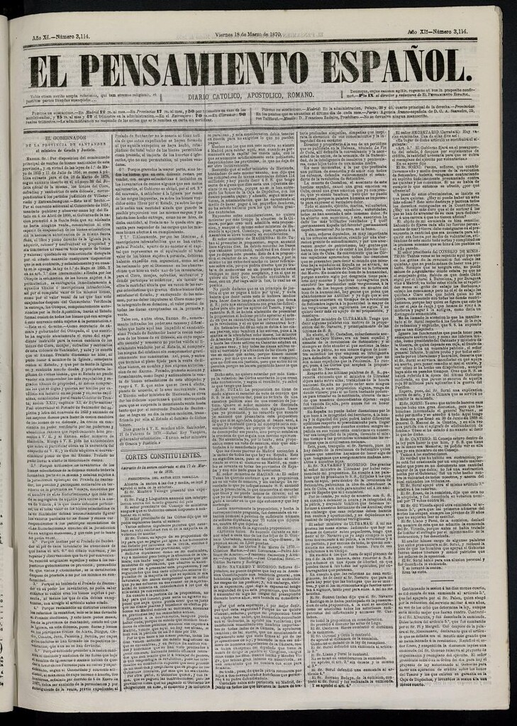 Miniatura de El Pensamiento Español del 18 de marzo de 1870, nº 3114