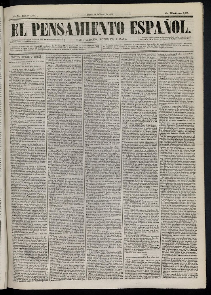 Miniatura de El Pensamiento Español del 19 de marzo de 1870, nº 3115