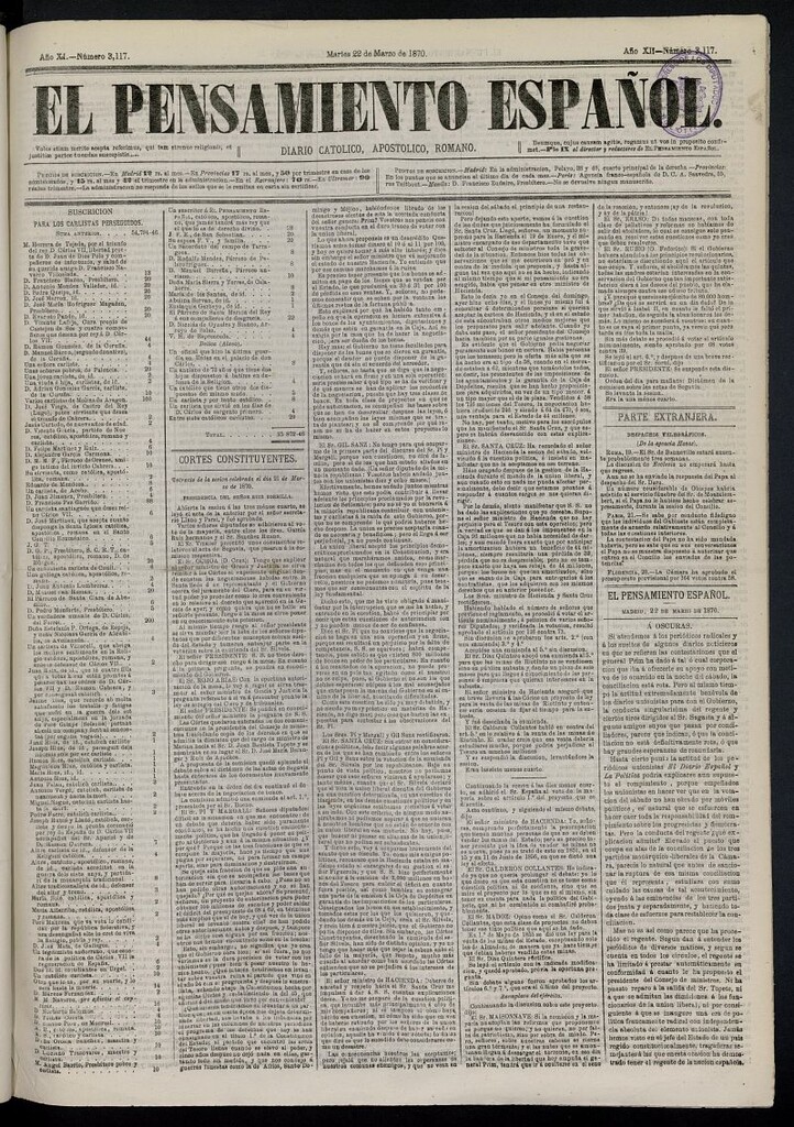 Miniatura de El Pensamiento Español del 22 de marzo de 1870, nº 3117