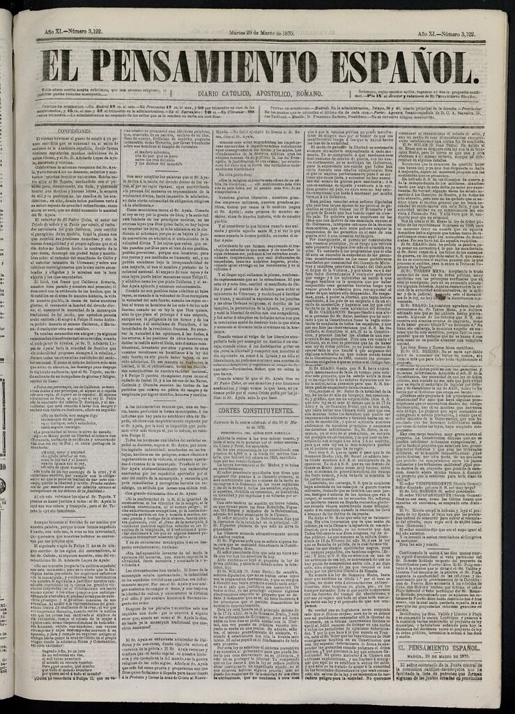 Miniatura de El Pensamiento Español del 29 de marzo de 1870, nº 3122