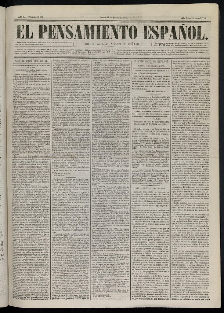 Miniatura de El Pensamiento Español del 31 de marzo de 1870, nº 3124