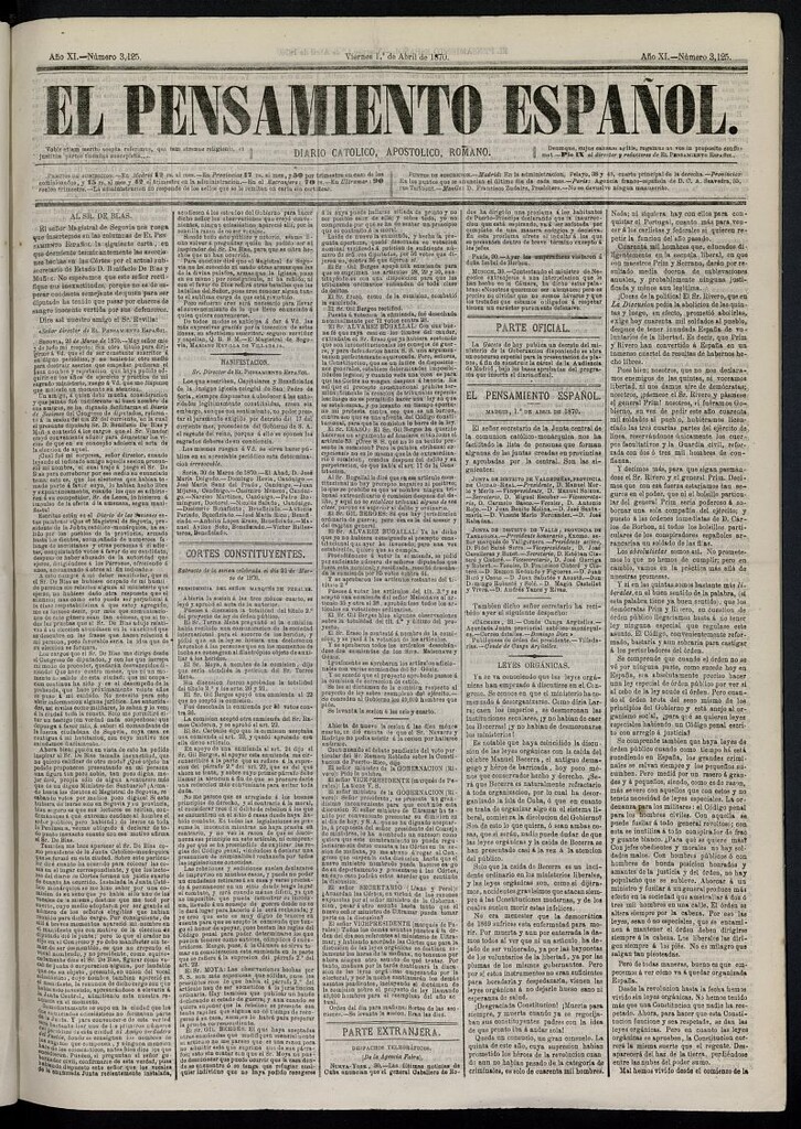 Miniatura de El Pensamiento Español del 1 de abril de 1870, nº 3125