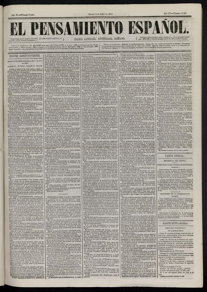 Miniatura de El Pensamiento Español del 2 de abril de 1870, nº 3126