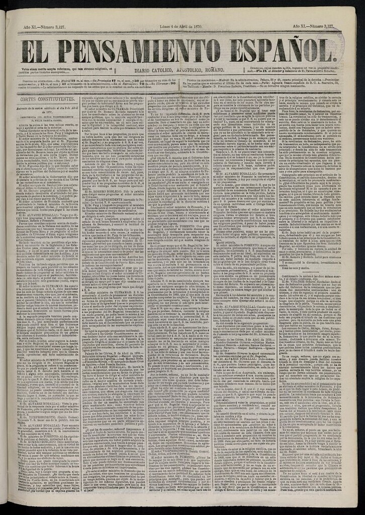 Miniatura de El Pensamiento Español del 4 de abril de 1870, nº 3127