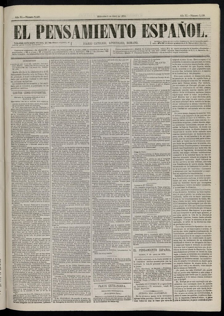 Miniatura de El Pensamiento Español del 6 de abril de 1870, nº 3129