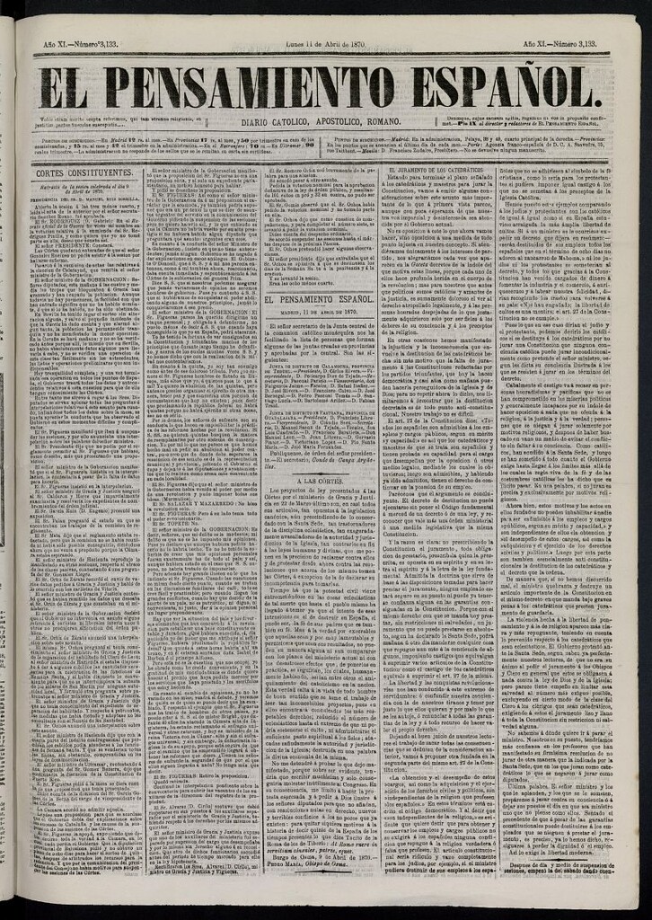 Miniatura de El Pensamiento Español del 11 de abril de 1870, nº 3133