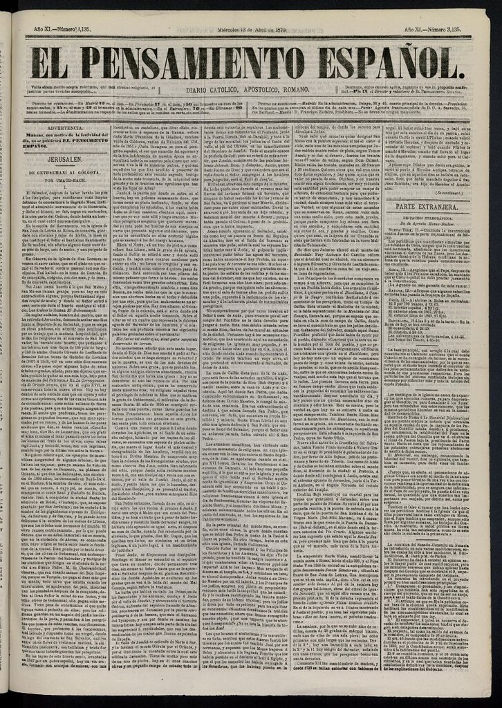 Miniatura de El Pensamiento Español del 13 de abril de 1870, nº 3135