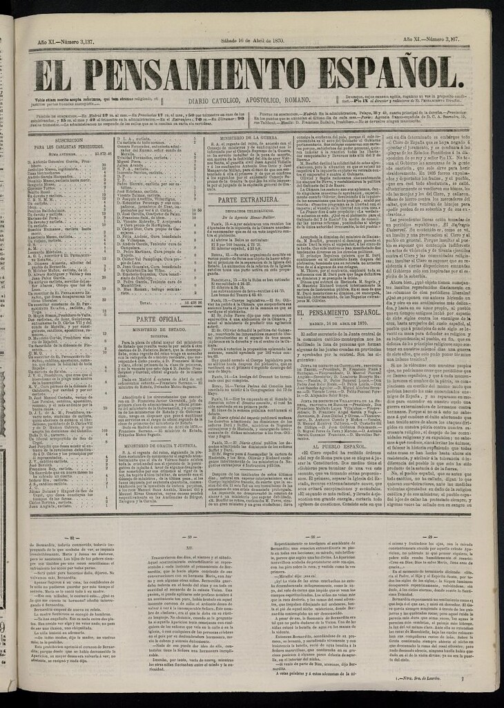 Miniatura de El Pensamiento Español del 16 de abril de 1870, nº 3137