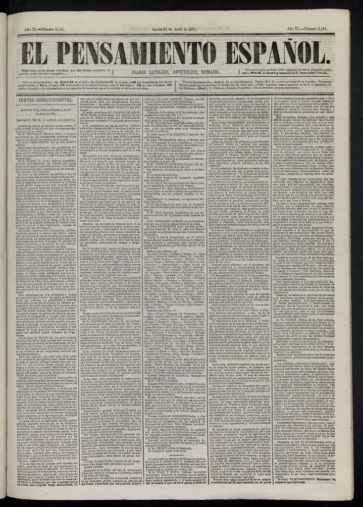 Miniatura de El Pensamiento Español del 21 de abril de 1870, nº 3141