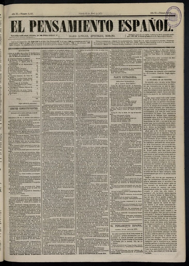 Miniatura de El Pensamiento Español del 23 de abril de 1870, nº 3143