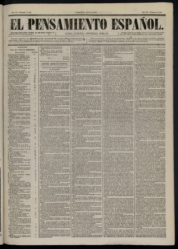 Miniatura de El Pensamiento Español del 25 de abril de 1870, nº 3144