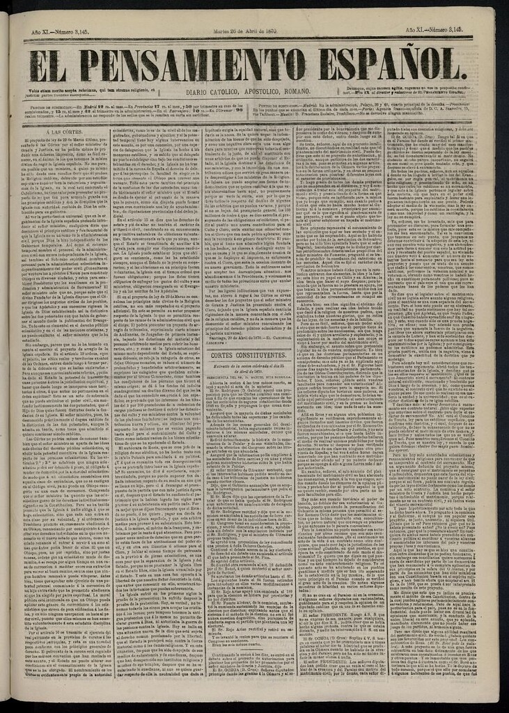 Miniatura de El Pensamiento Español del 26 de abril de 1870, nº 3145