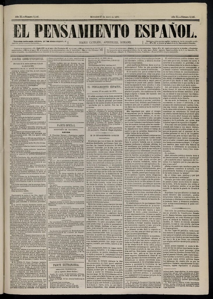 Miniatura de El Pensamiento Español del 27 de abril de 1870, nº 3146