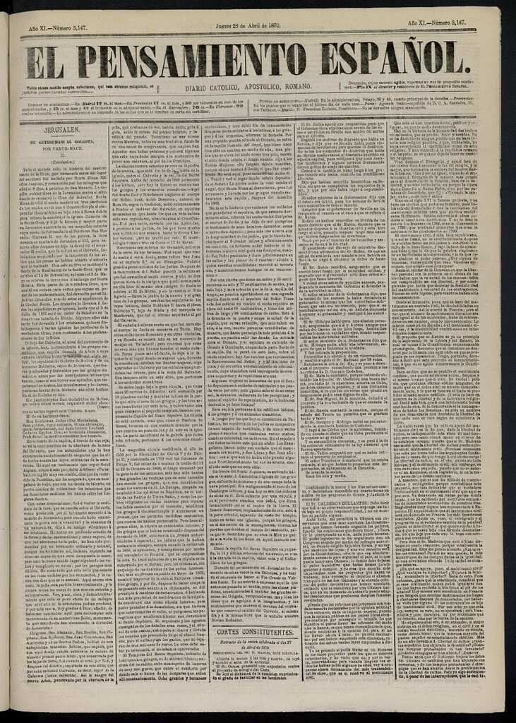 Miniatura de El Pensamiento Español del 28 de abril de 1870, nº 3147