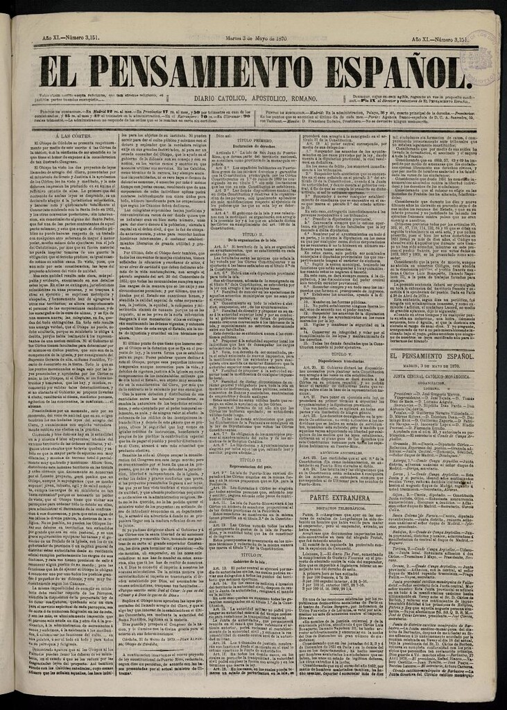 Miniatura de El Pensamiento Español del 3 de mayo de 1870, nº 3151