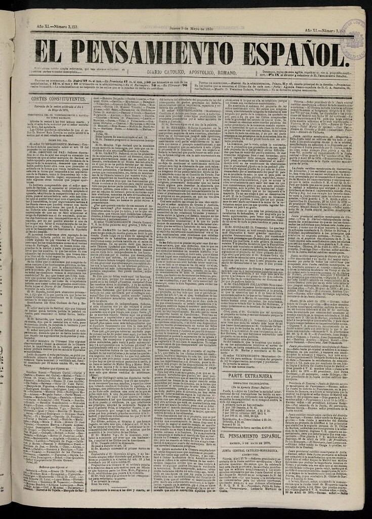 Miniatura de El Pensamiento Español del 5 de mayo de 1870, nº 3153