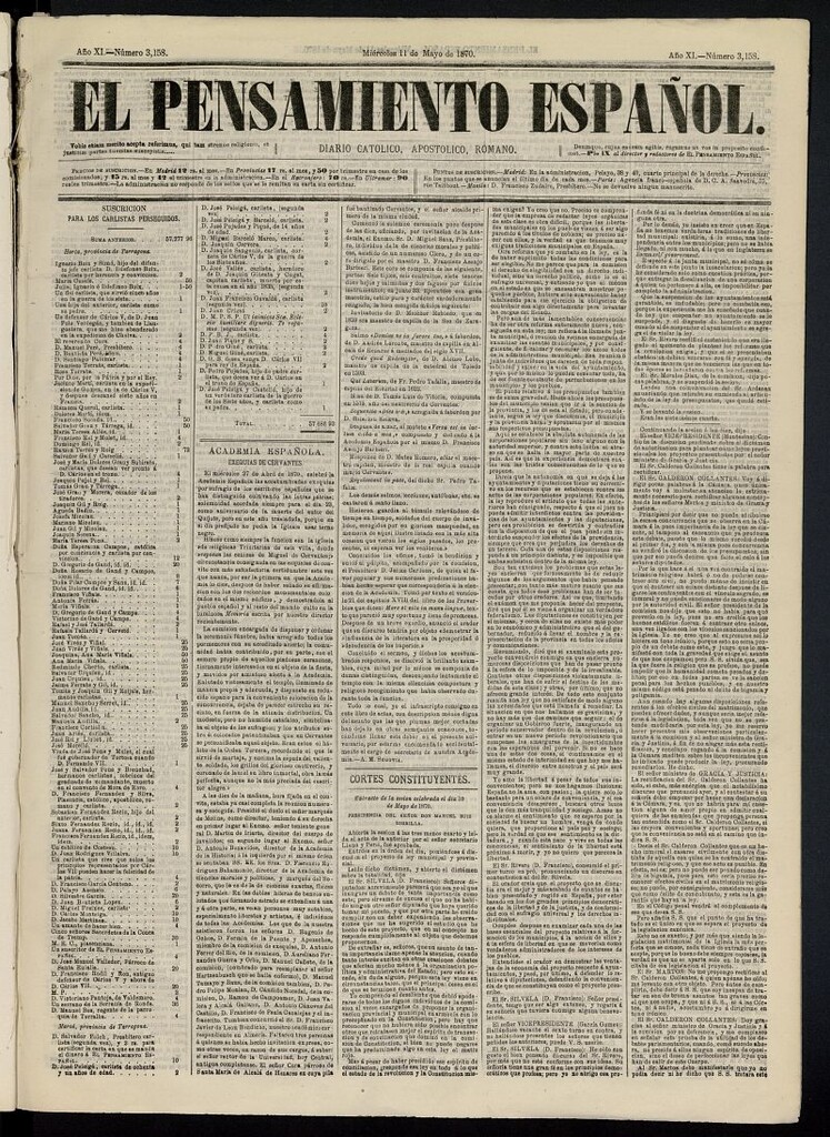 Miniatura de El Pensamiento Español del 11 de mayo de 1870, nº 3158
