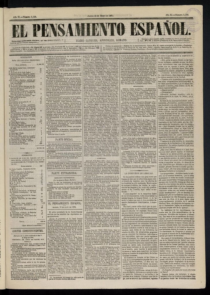 Miniatura de El Pensamiento Español del 12 de mayo de 1870, nº 3159
