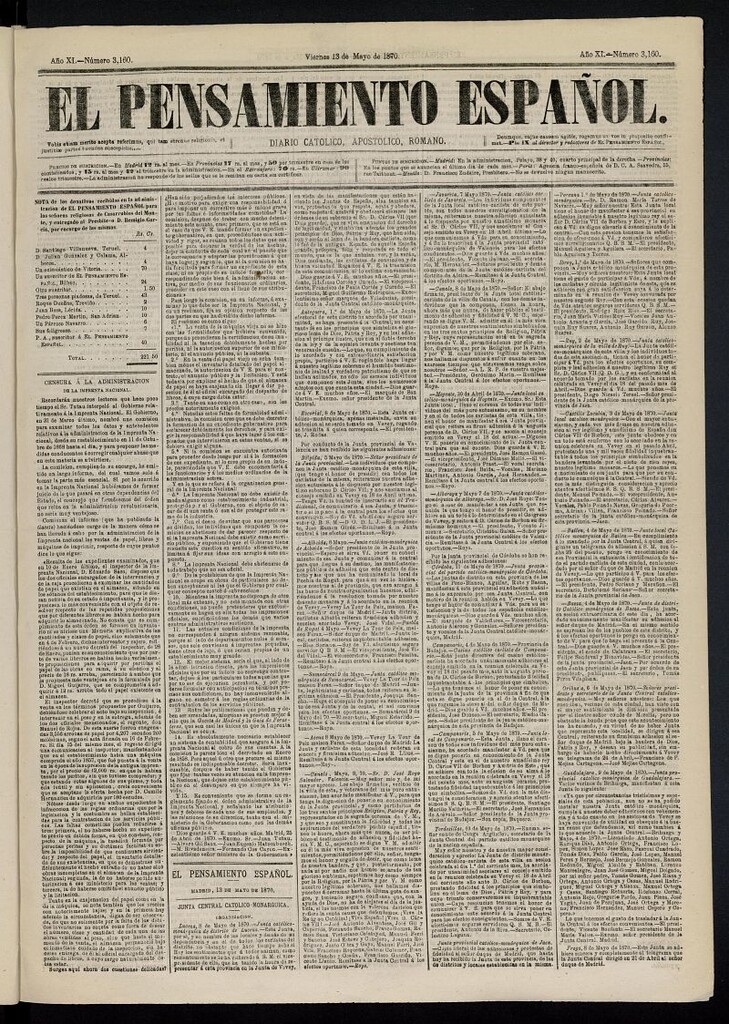 Miniatura de El Pensamiento Español del 13 de mayo de 1870, nº 3160