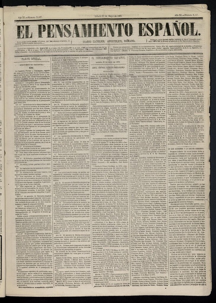 Miniatura de El Pensamiento Español del 21 de mayo de 1870, nº 3167