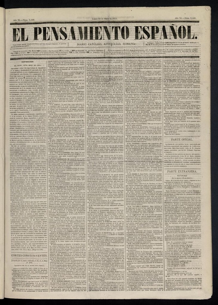 Miniatura de El Pensamiento Español del 23 de mayo de 1870, nº 3168