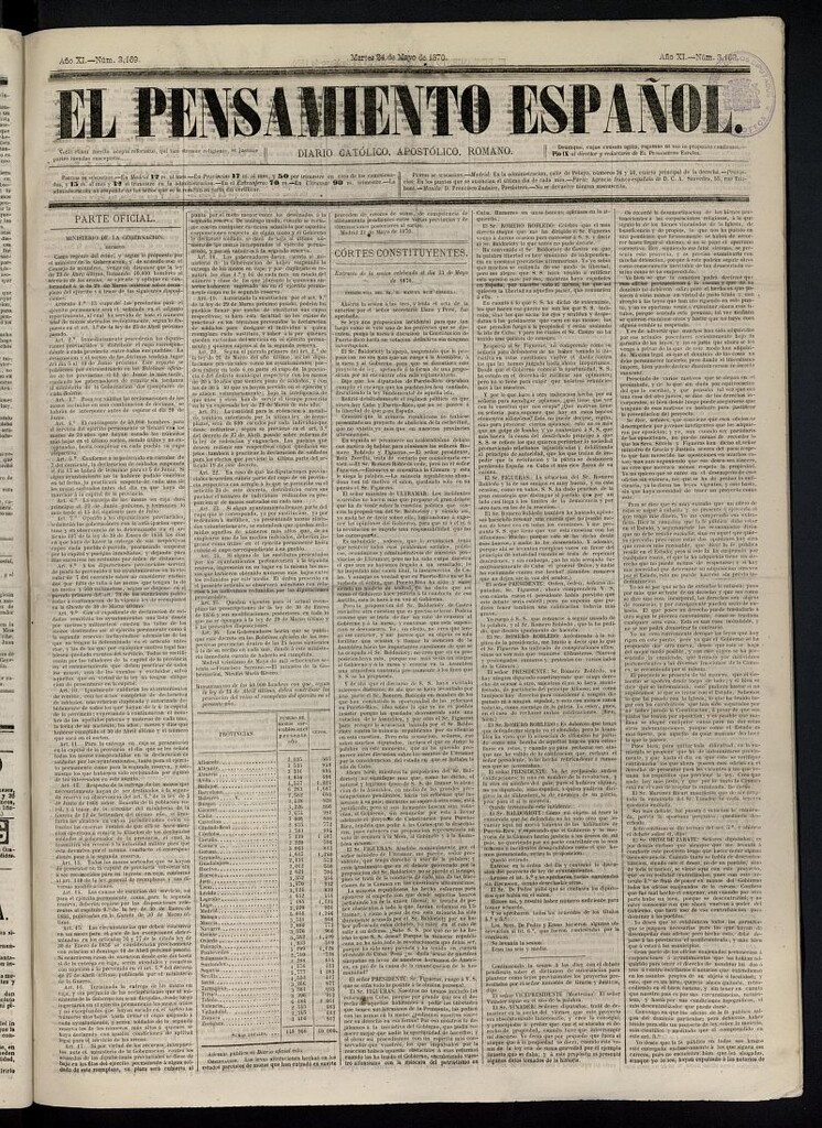 Miniatura de El Pensamiento Español del 24 de mayo de 1870, nº 3169