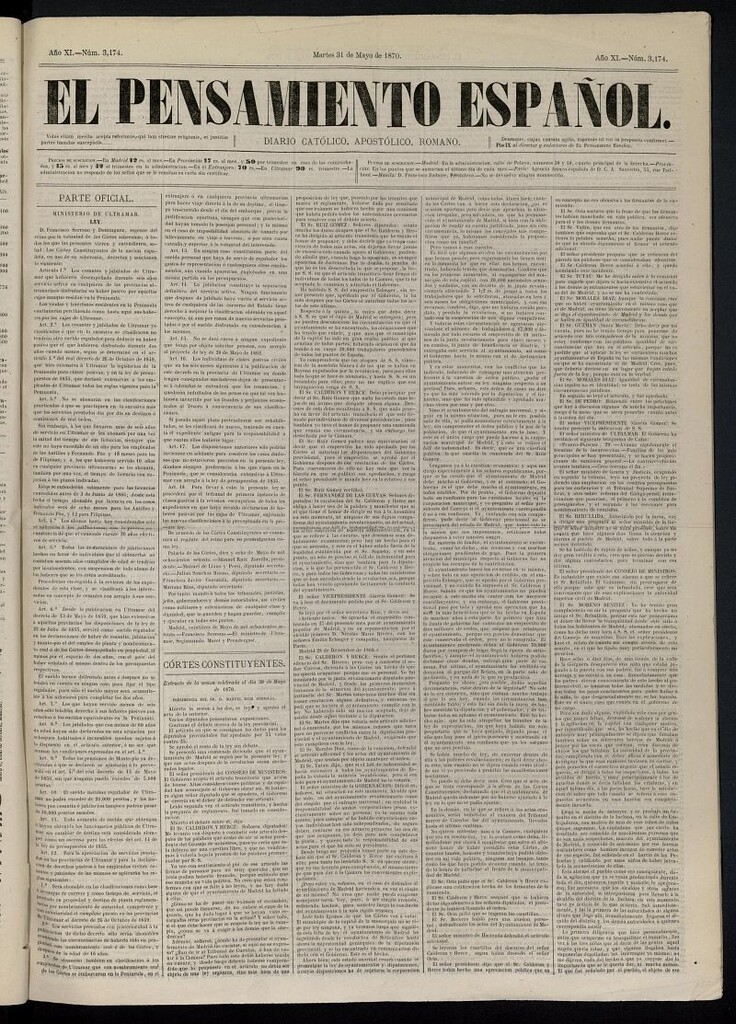 Miniatura de El Pensamiento Español del 31 de mayo de 1870, nº 3174