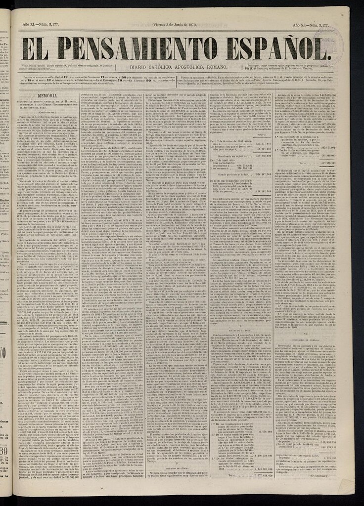 Miniatura de El Pensamiento Español del 3 de junio de 1870, nº 3177