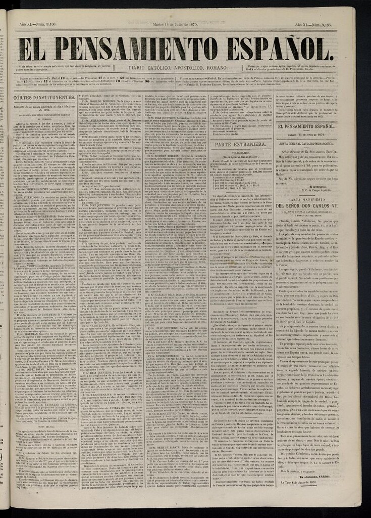 Miniatura de El Pensamiento Español del 14 de junio de 1870, nº 3186