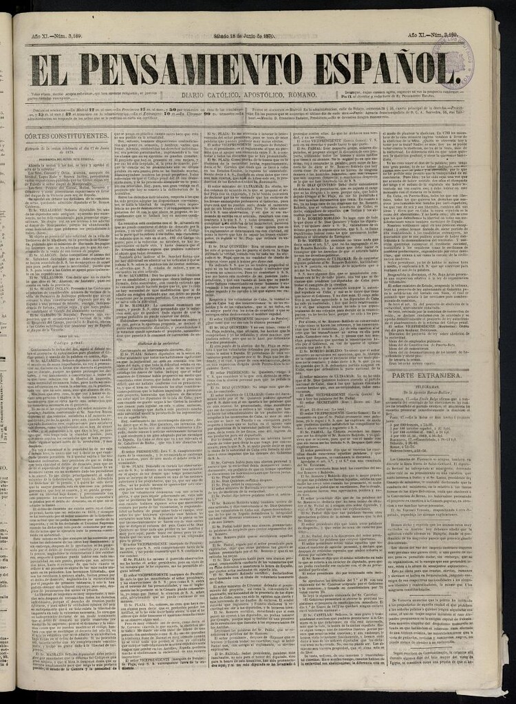 Miniatura de El Pensamiento Español del 18 de junio de 1870, nº 3189