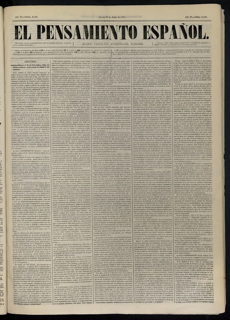 Miniatura de El Pensamiento Español del 23 de junio de 1870, nº 3193