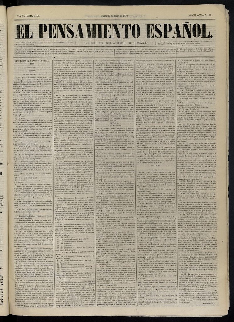 Miniatura de El Pensamiento Español del 27 de junio de 1870, nº 3196
