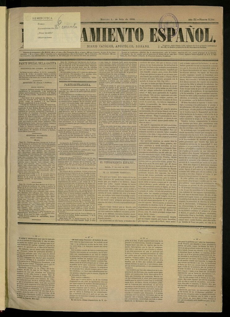 Miniatura de El Pensamiento Español del 1 de julio de 1868, nº 2598