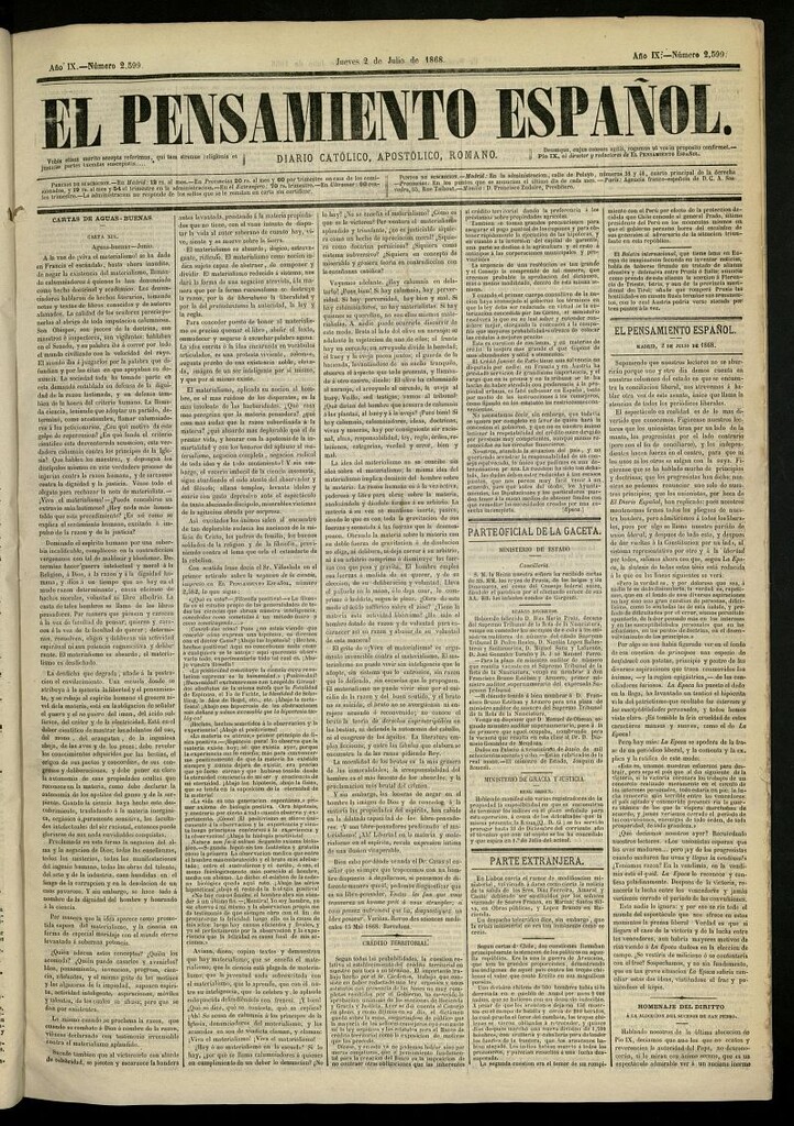 Miniatura de El Pensamiento Español del 2 de julio de 1868, nº 2599