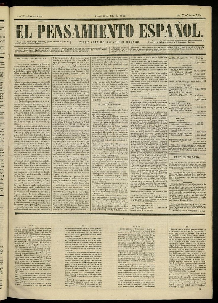 Miniatura de El Pensamiento Español del 3 de julio de 1868, nº 2600