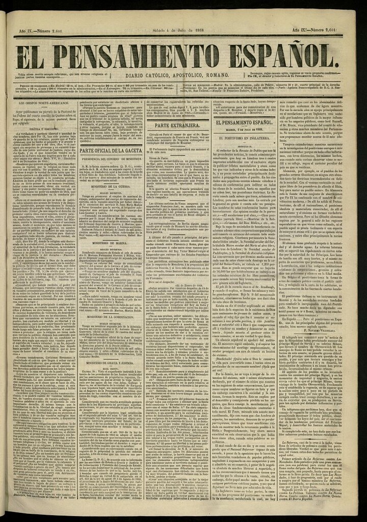 Miniatura de El Pensamiento Español del 4 de julio de 1868, nº 2601